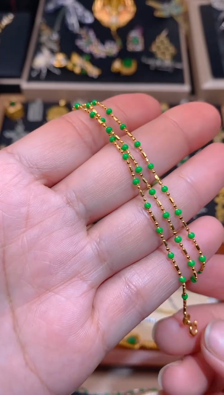 【闪购商品】翡翠项链银S925镶嵌金色项链