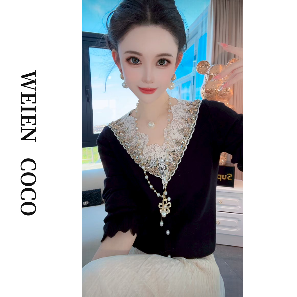 【薇恩COCO】重工毛衣镂空镶钻针织时尚新款长袖上衣S5458