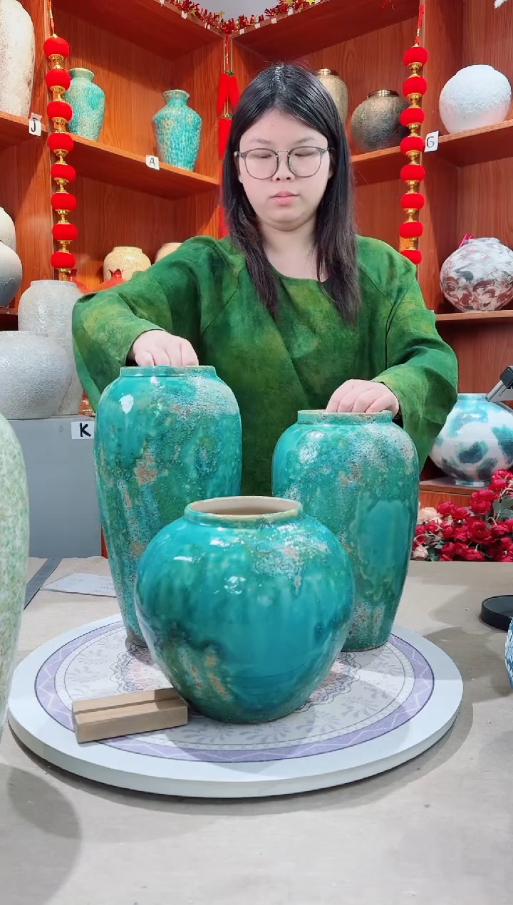 【闪购商品】瓶草原绿 三件套 陶瓷花瓶 无花 精品