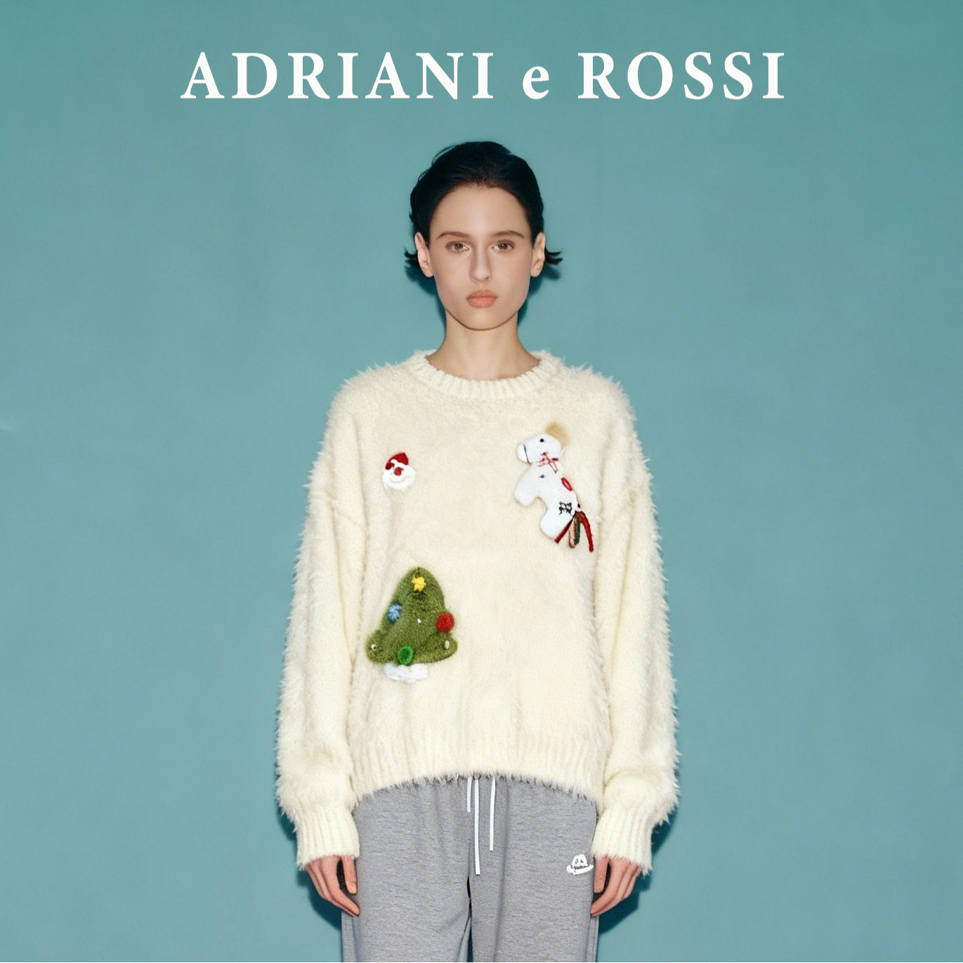 ADRIANI e ROSSI2025秋冬新款—白色公仔毛衫