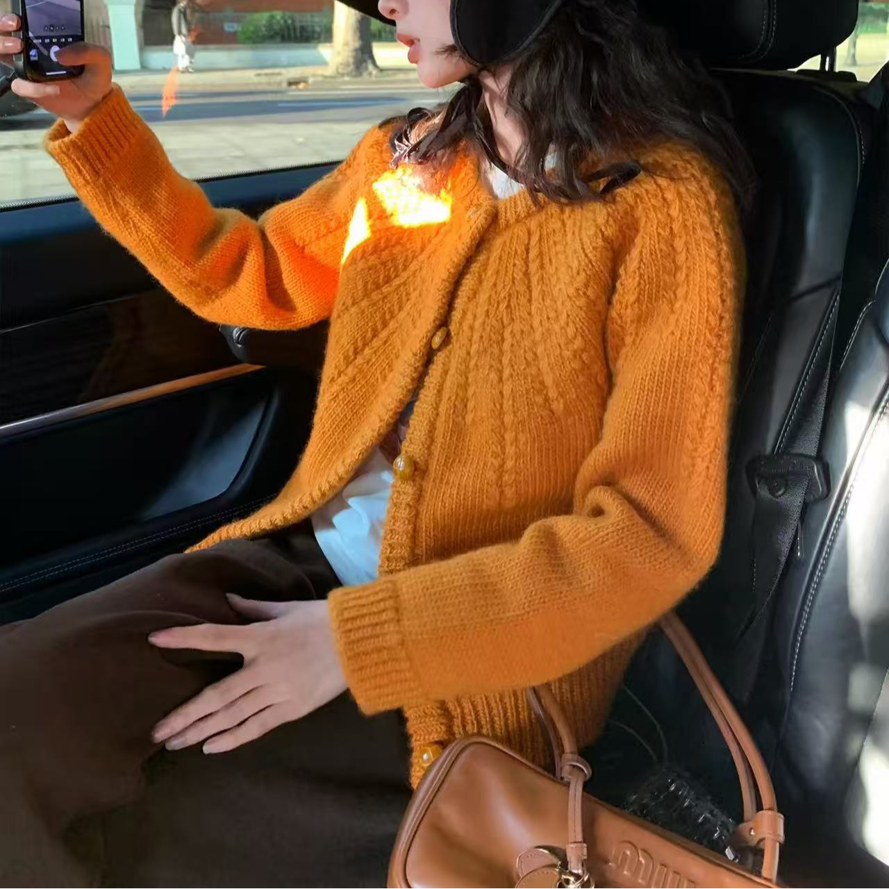 【酸甜&冬日暖橘】100%绵羊毛英伦复古南瓜橘复古感针织厚开衫毛衣