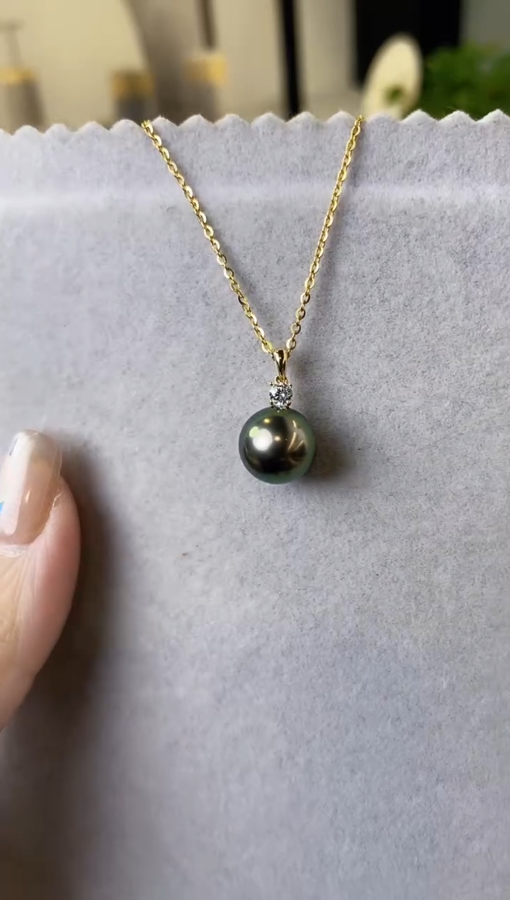【闪购商品】海水珍珠吊坠(赠链)18K金镶嵌10-11大溪地黑珍珠吊坠