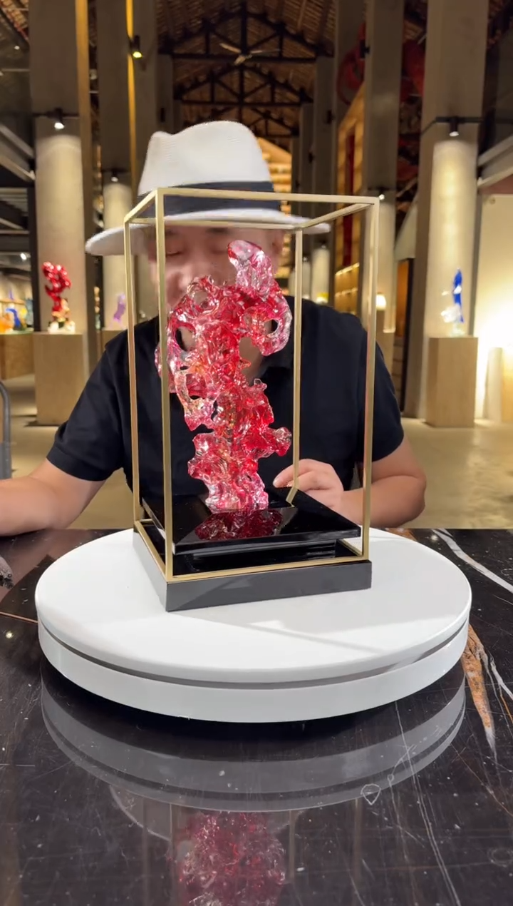 摆件CS0202004金红小号太湖石+定制黑底座架子