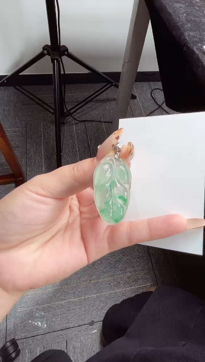 吊坠(不含链)未镶嵌石英质玉（非洲翠）叶子 8.32