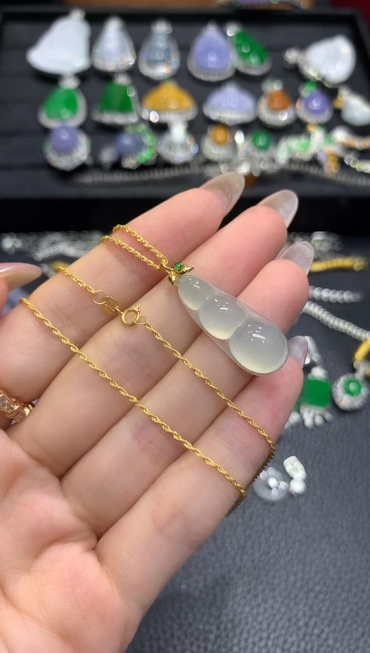 吊坠(赠链)18K金镶嵌翡翠4