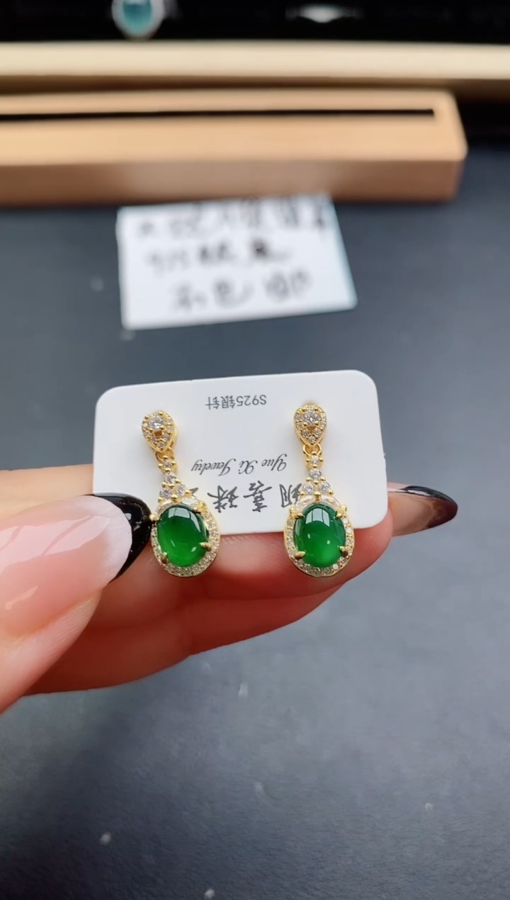 翡翠银S925镶嵌耳饰0850