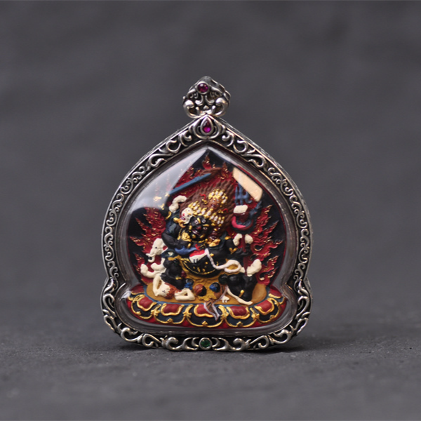 【玲珑擦擦】纯手工制作红泥手绘上色四臂大黑天银壳子擦擦吊坠