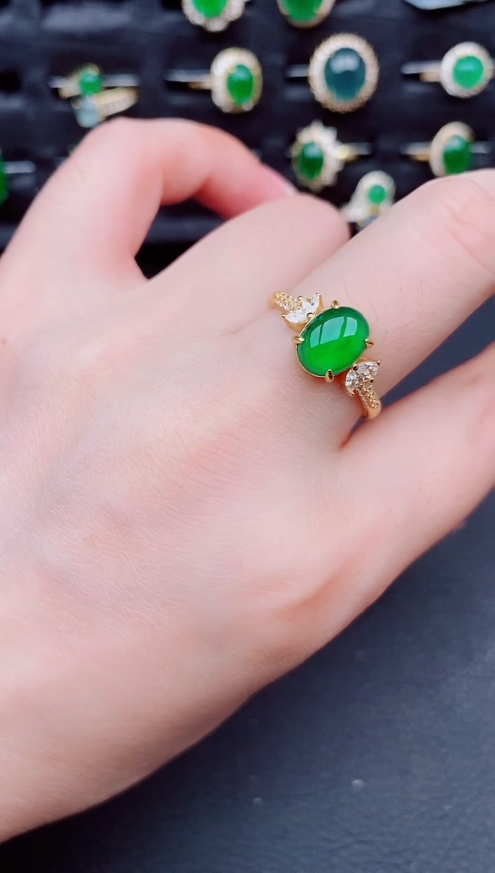 翡翠戒指银S925镶嵌天然a货翡翠433