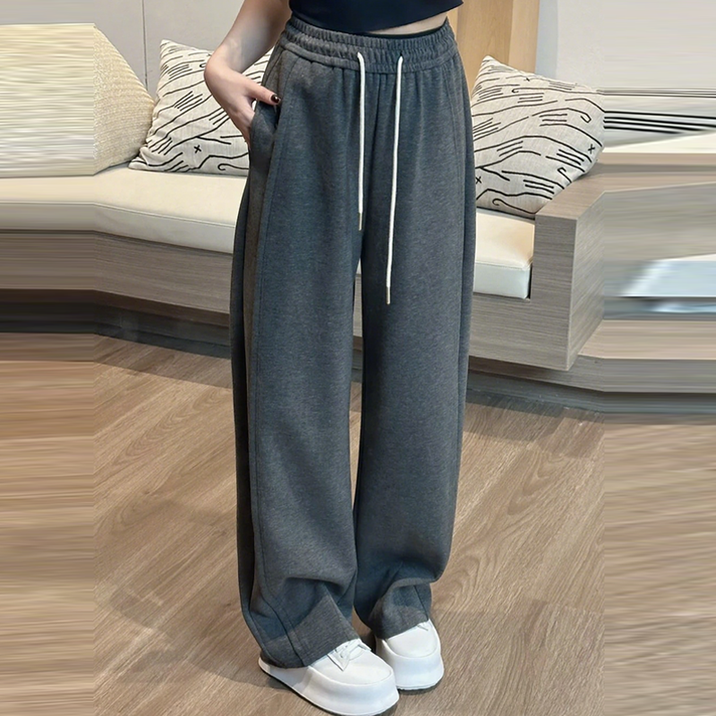 韩系慵懒休闲运动卫裤女2025春秋新款高腰宽松显瘦百搭直筒阔腿裤