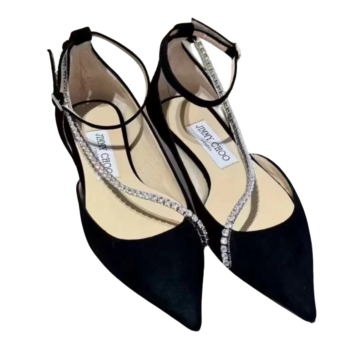 未使用 JIMMY CHOO/吉米周 trude镶钻皮革尖头平底时尚单鞋35.5码