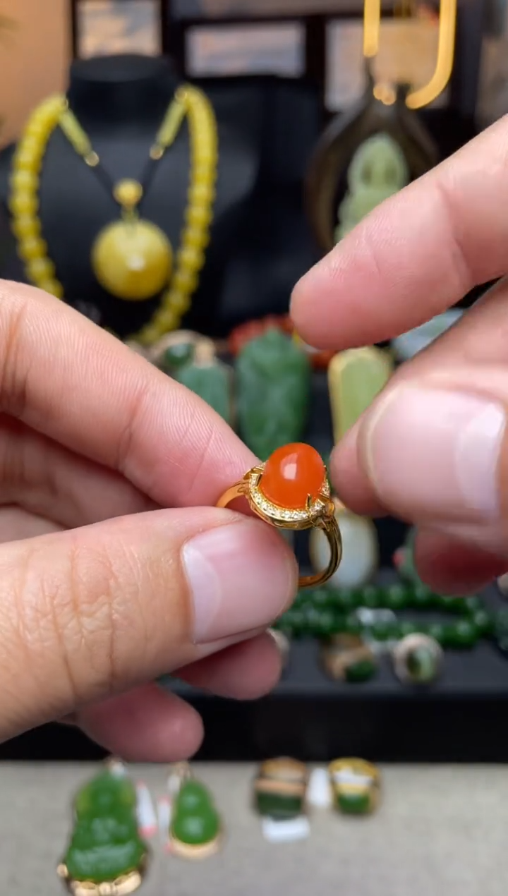 【闪购商品】南红玛瑙戒指银S925镶嵌戒指f125