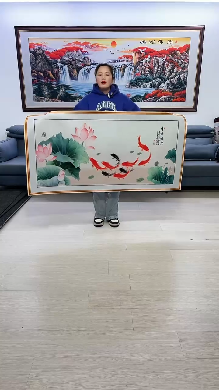 【闪购商品】横款189荷花九鱼图80*160