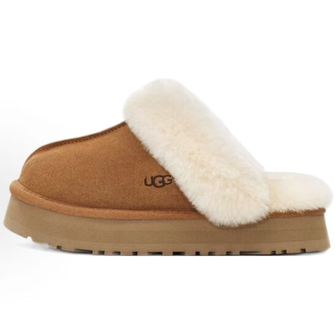 U家联名底高4cm秋季女士时尚经典厚底包头毛拖休闲懒人毛毛鞋-1