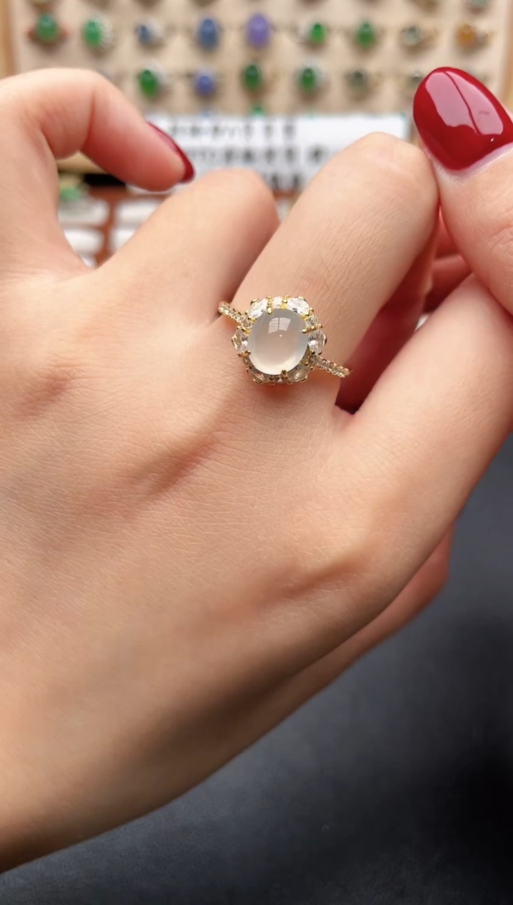 银S925镶嵌戒指翡翠一物一证一礼盒