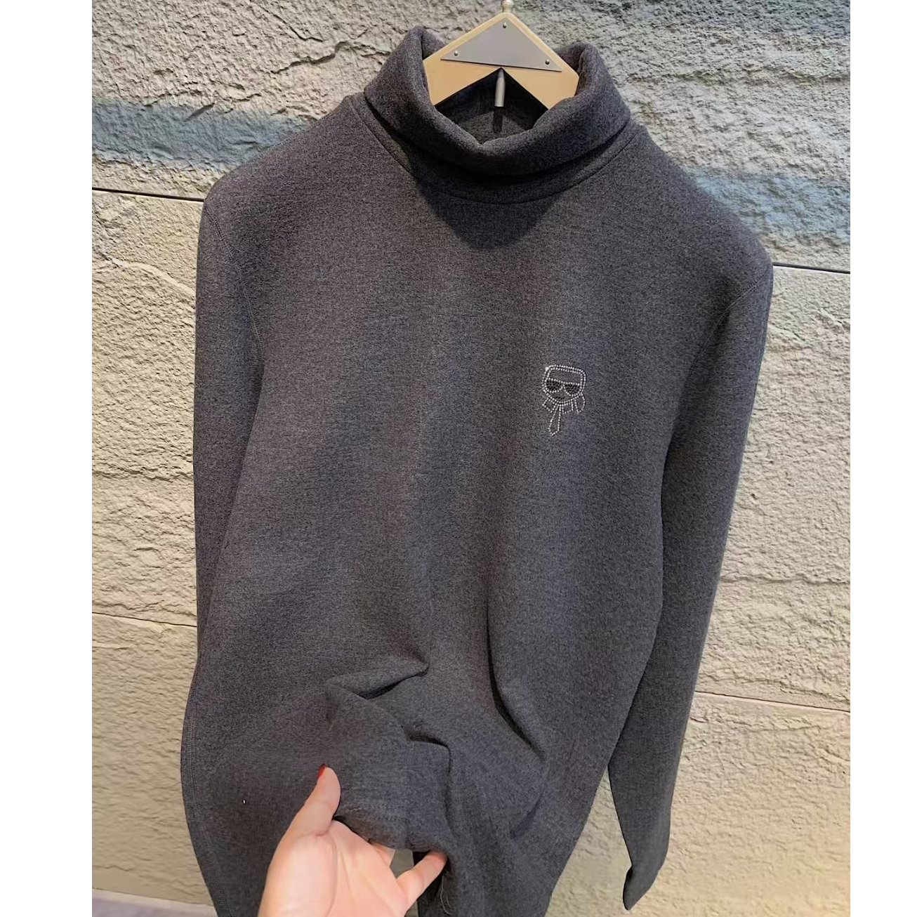 9308-（外贸单出口）女士高品质烫钻高领打底（深灰色）