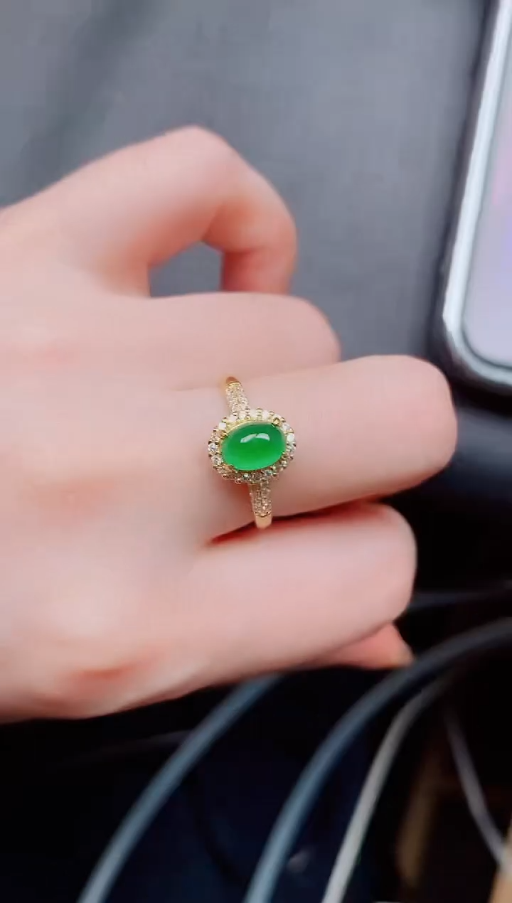 【闪购商品】翡翠戒指银S925镶嵌天然a货翡翠81