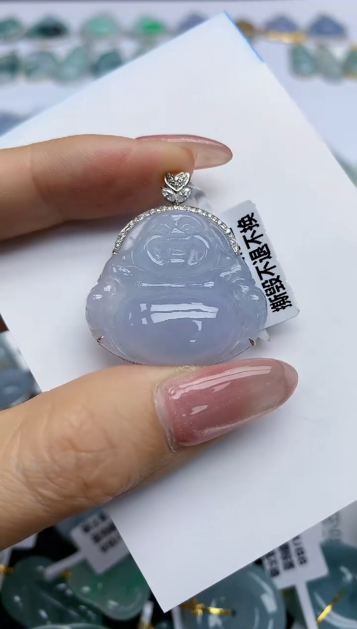 【闪购商品】翡翠挂件18K金镶嵌天然翡翠A货