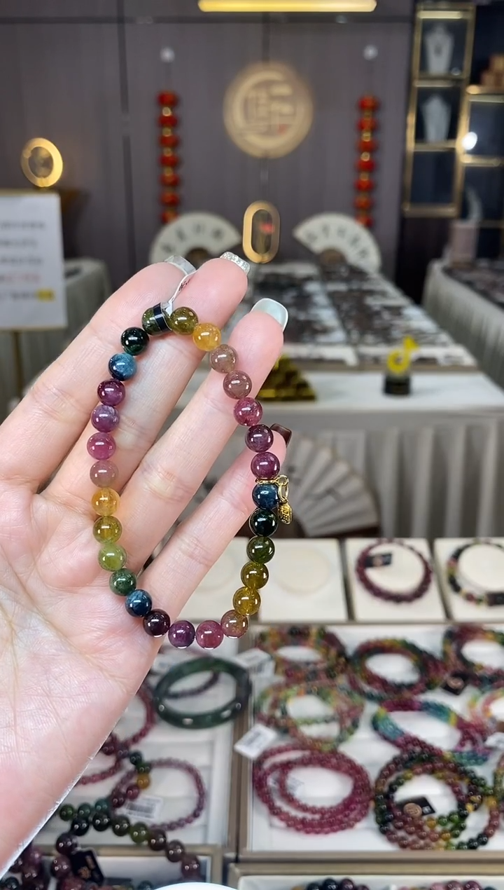 未镶嵌老矿碧玺色标单圈手串6mm+碧玺dan多样性发货一条