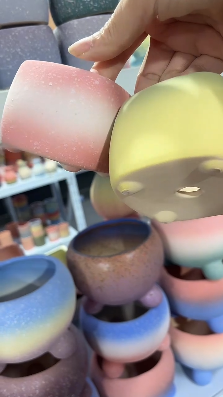 麦饭石粗陶多肉花盆口径6*6两个