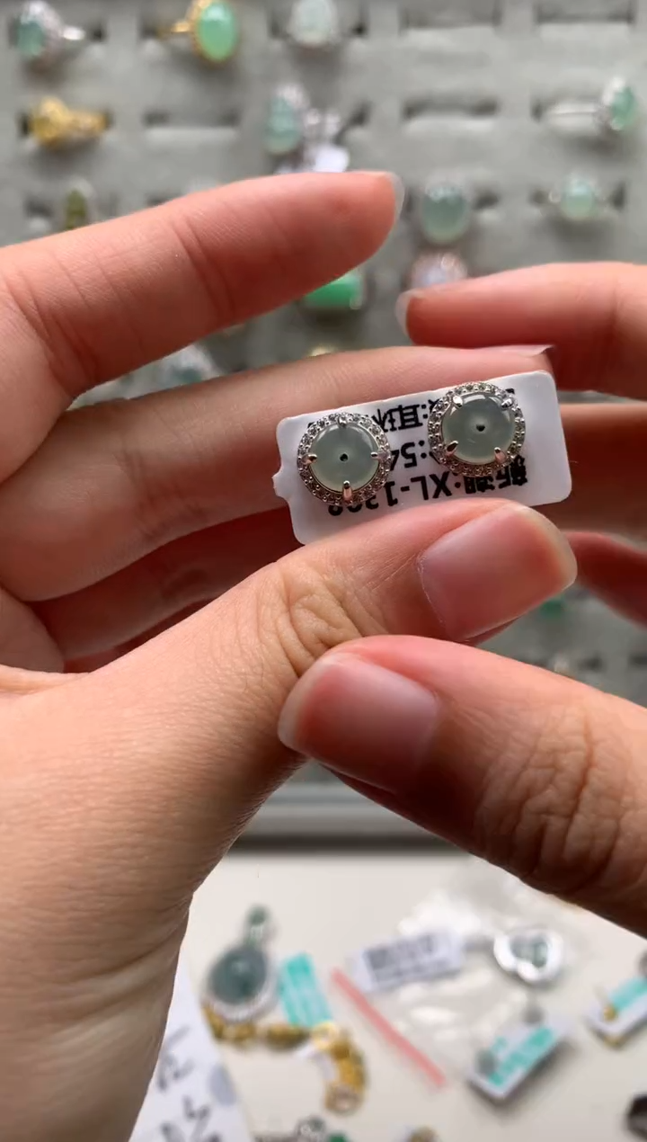 银S925镶嵌戒指翡翠耳饰3