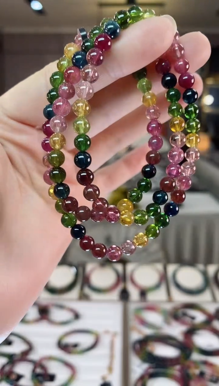 【闪购商品】碧玺三圈手串5mm+未镶嵌一物一证dan