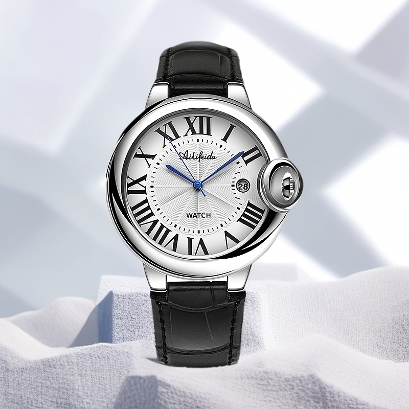 皮带蓝气球男士手表时尚潮流个性大气防水日历男款高端腕表-L