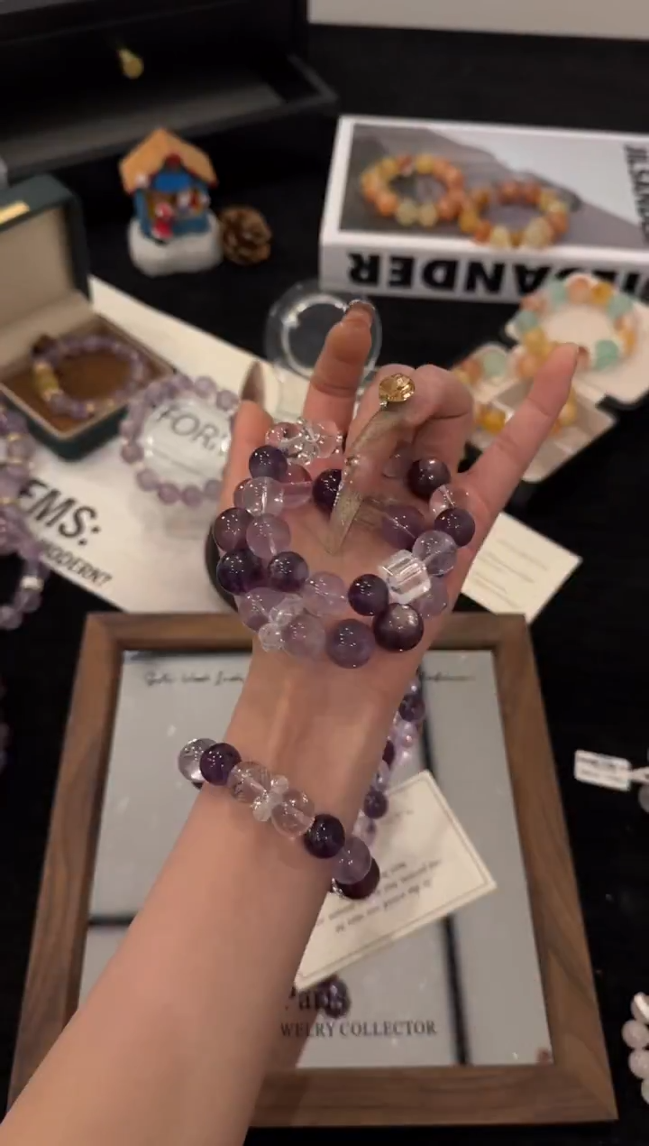 未镶嵌手链水晶紫水晶多宝x3591