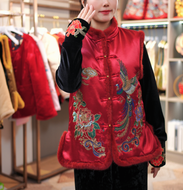 灵山扶摇】重工刺绣立领女士马甲大鹏展翅马夹