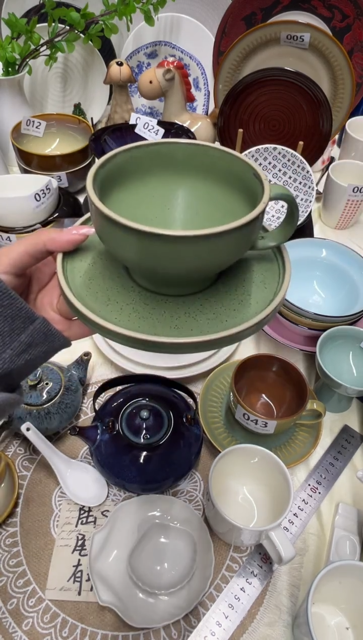 新骨瓷071瑕疵 烟灰绿  大号咖啡杯碟套装