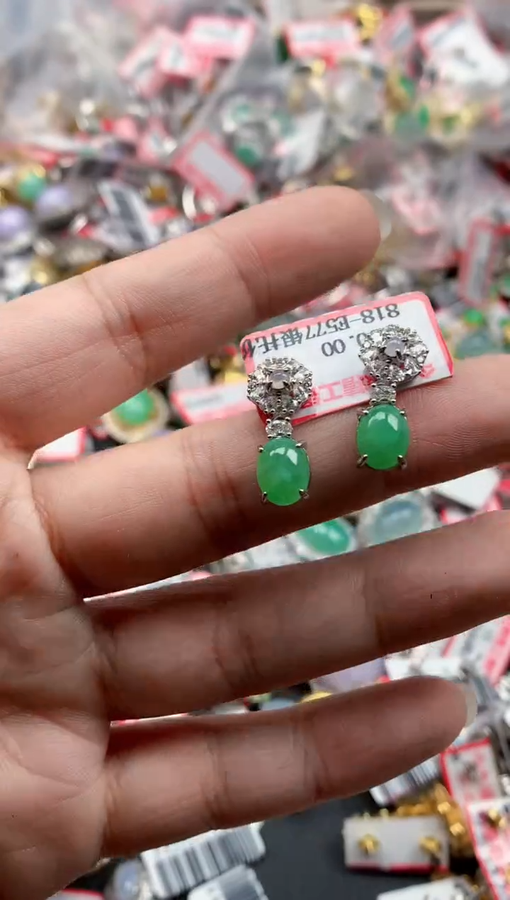 银S925镶嵌戒指翡翠天然A货缅甸翡翠