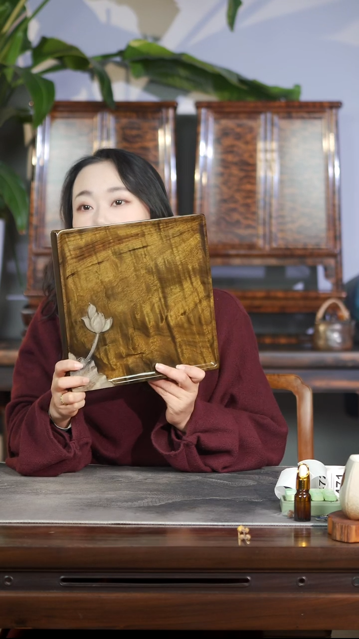 金丝楠满花精工荷花茶盘432