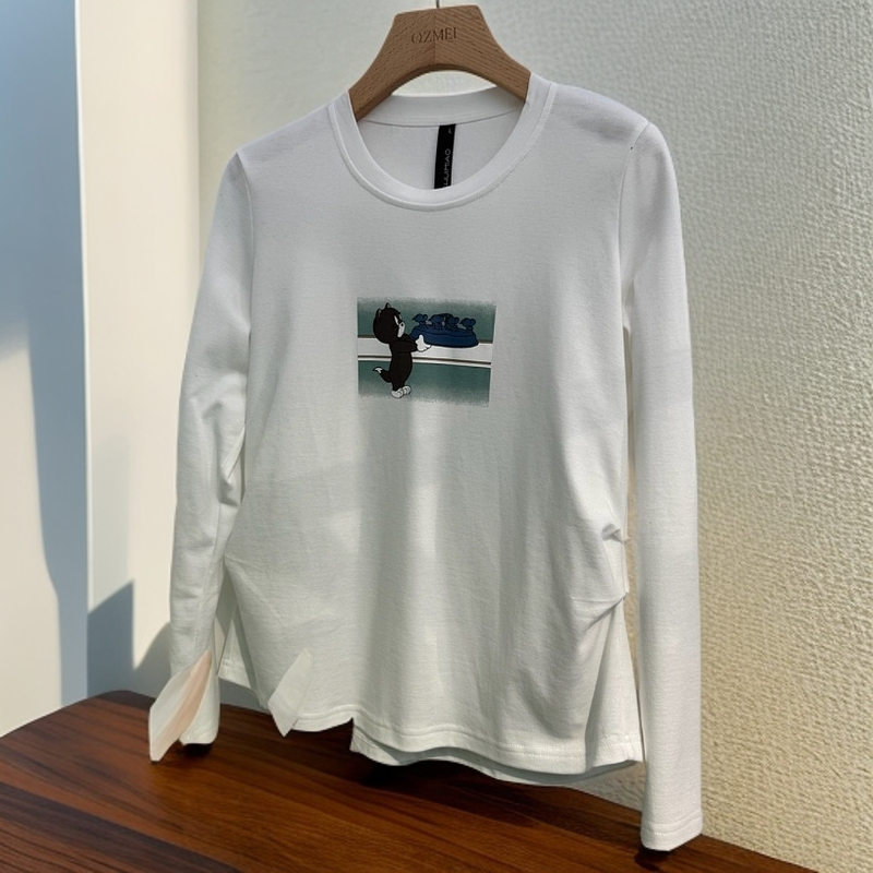 水淼2025/新款小衫打底9227长袖白色时尚修身