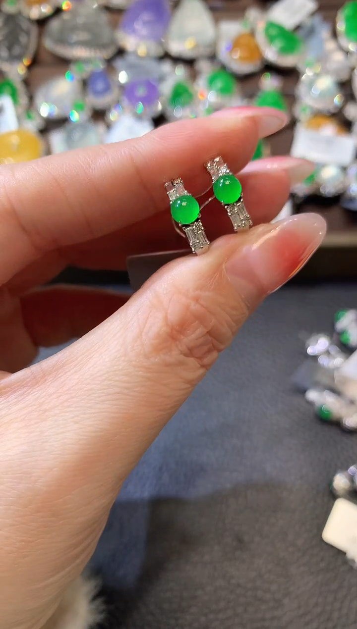 【闪购商品】翡翠耳饰18K金镶嵌F3 翡翠