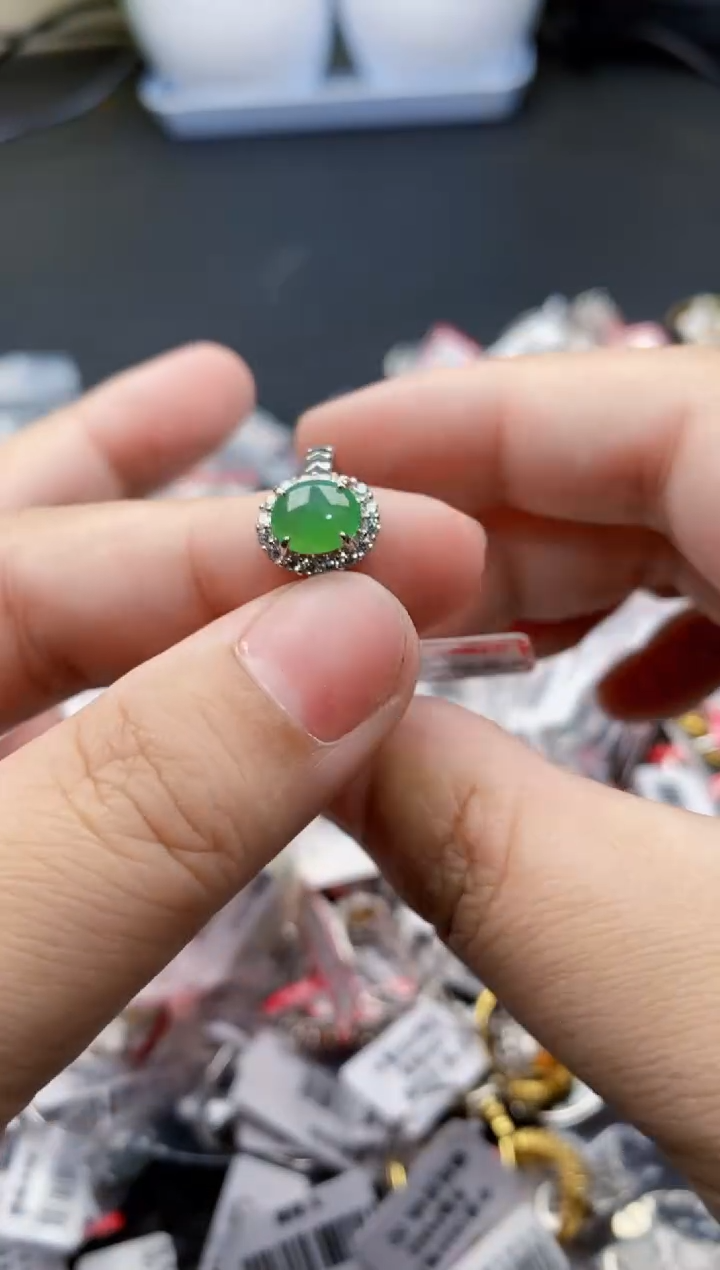 翡翠银S925镶嵌戒指55555---2