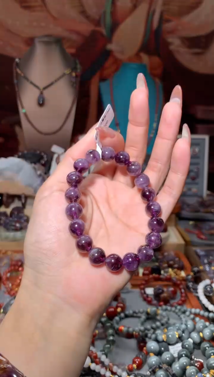 未镶嵌珠宝半成品水晶极光紫钛手串10mm