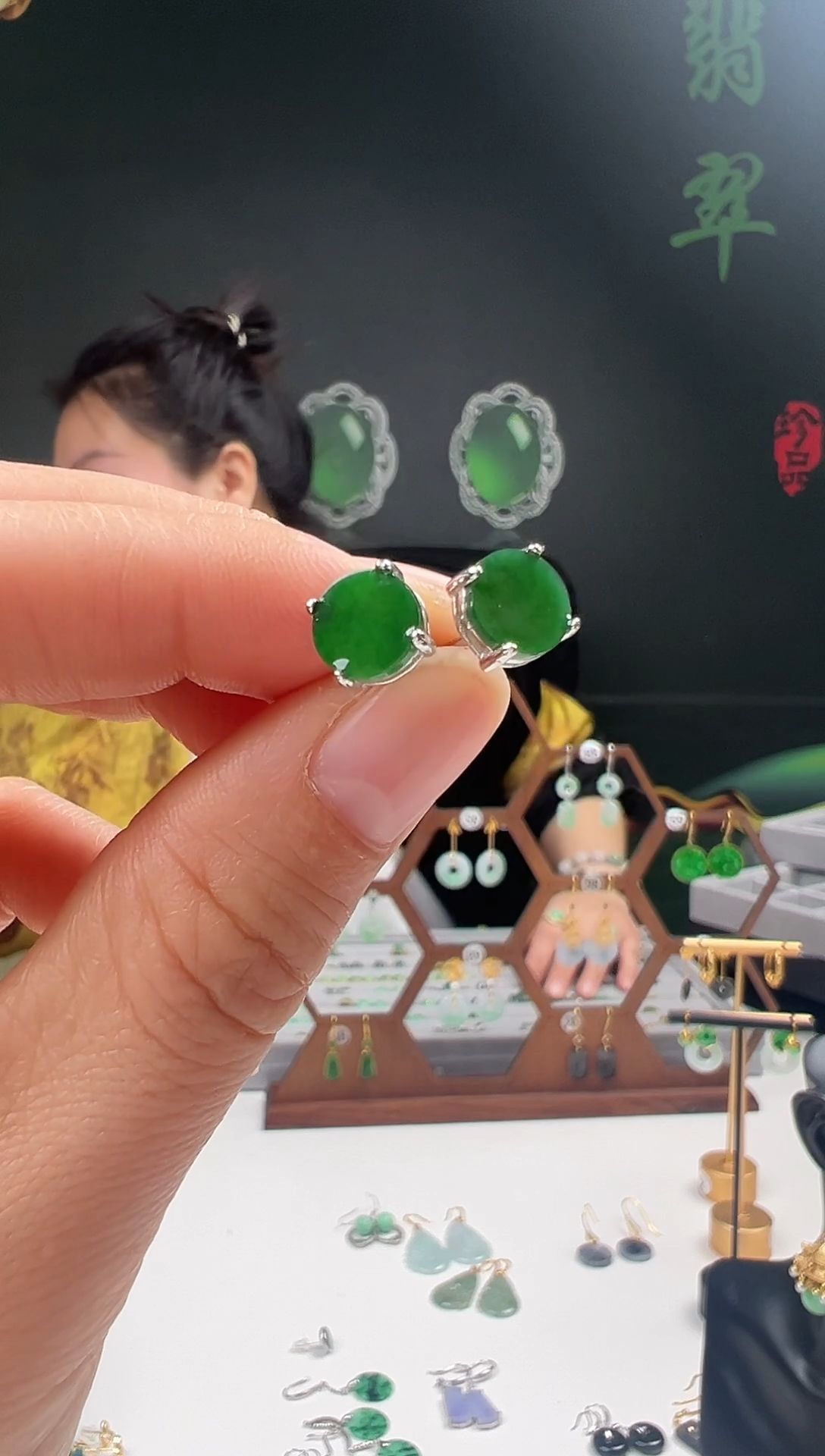 银S925镶嵌翡翠耳饰001