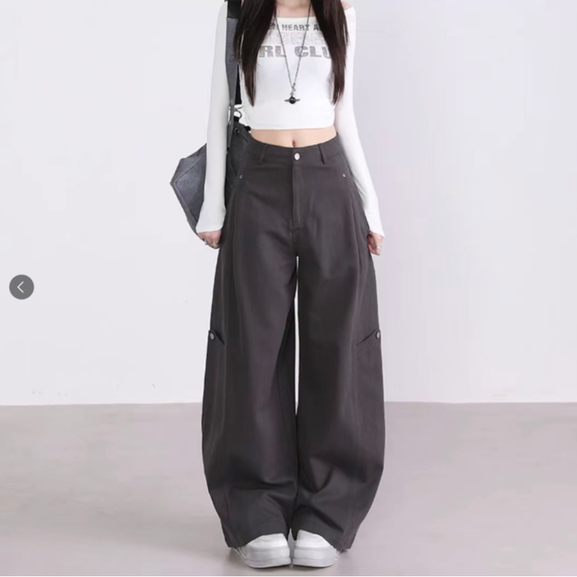 复古工装阔腿弯刀休闲裤女2025秋季新款老钱风高腰显瘦宽松镰刀裤
