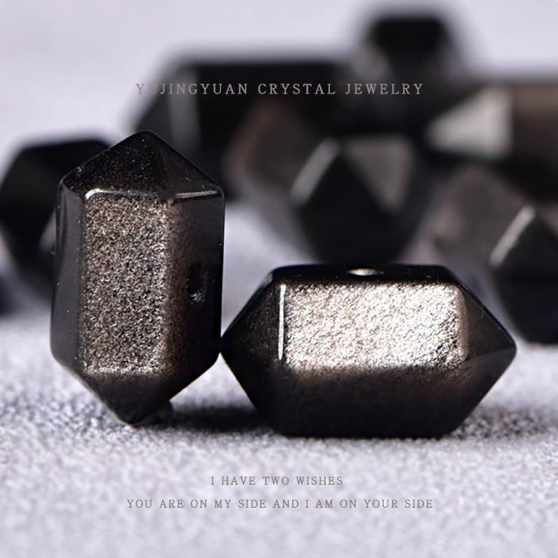 天然银曜石双尖六棱柱雕刻件diy手工男女百搭饰品配件多样性发一