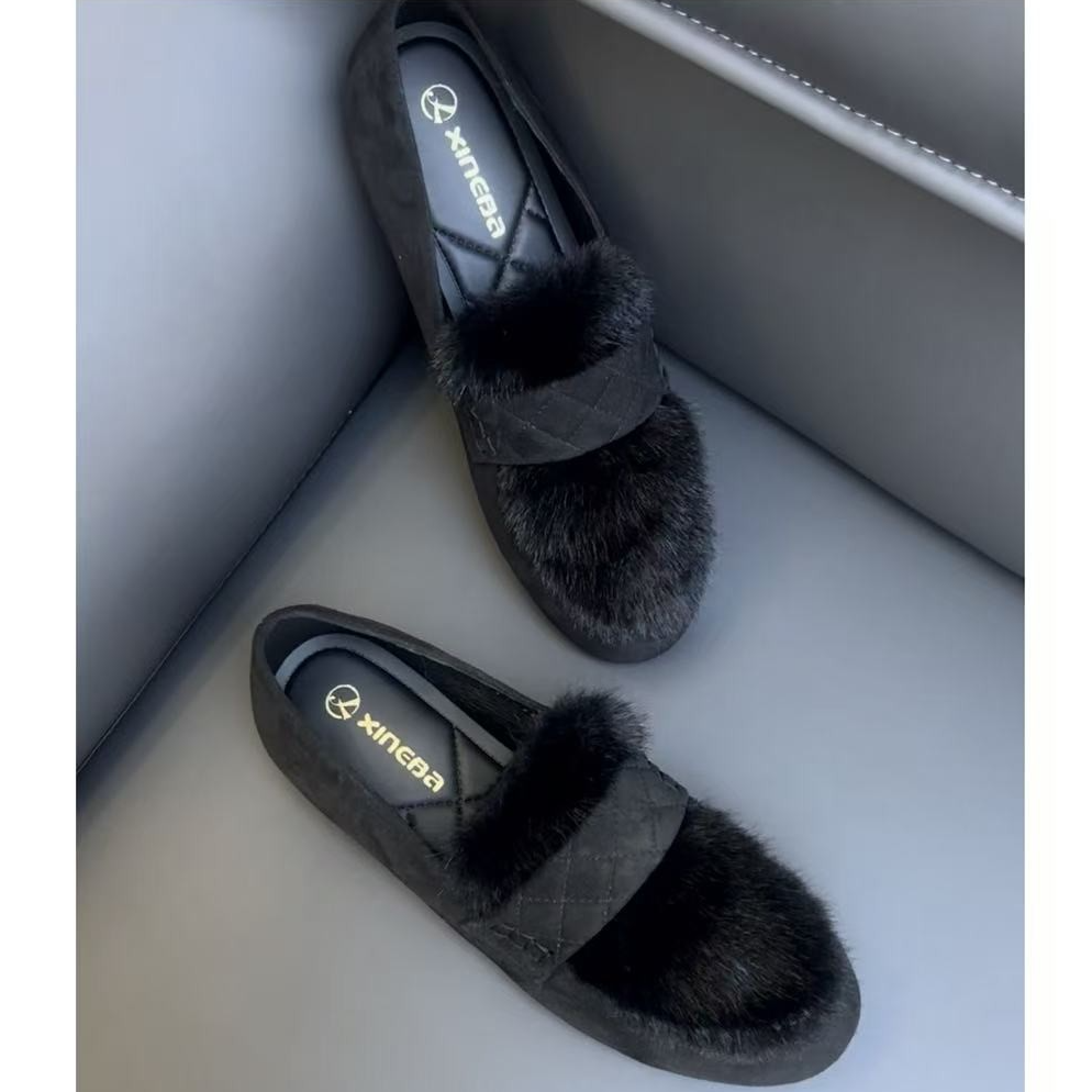 【xineba】冬季新款女士时尚毛毛豆豆鞋高端洋气