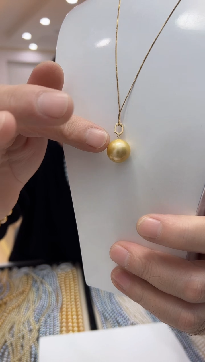 无链子925银【飛梵*18】14-15mm极光浓金几乎无暇光面万能扣吊坠