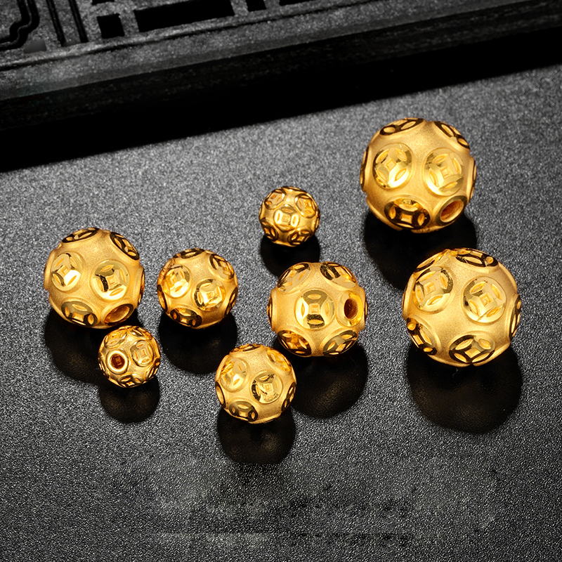 足银银制品 双面黄色不掉色精美时尚珠珠金钱珠气质素款转运珠