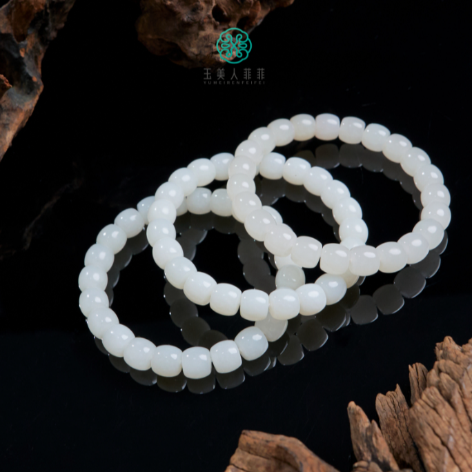 石惑珠宝~和田玉单圈直切手串约8*9mm-多样性发一