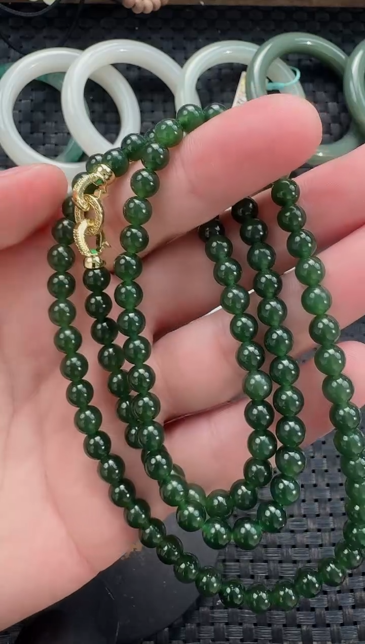 颈饰未镶嵌和田玉6mm碧玉108长链