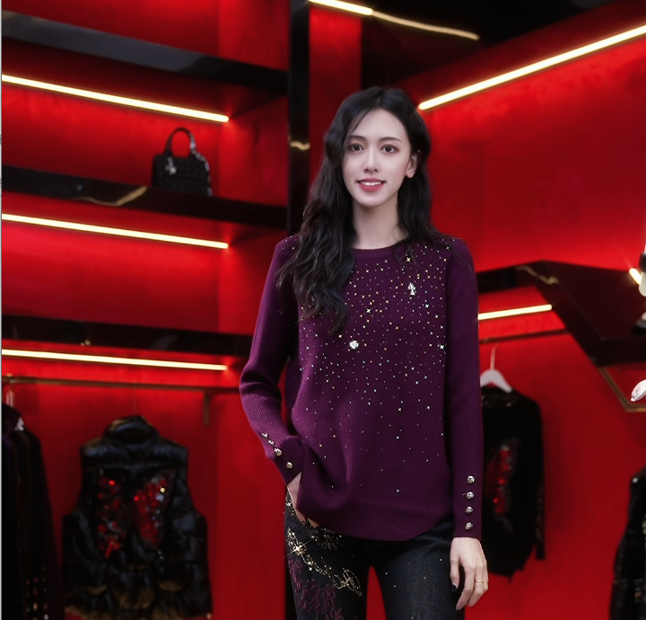 阿鱼家 秋冬新款时尚星星闪耀重工烫钻显瘦毛衣Y746