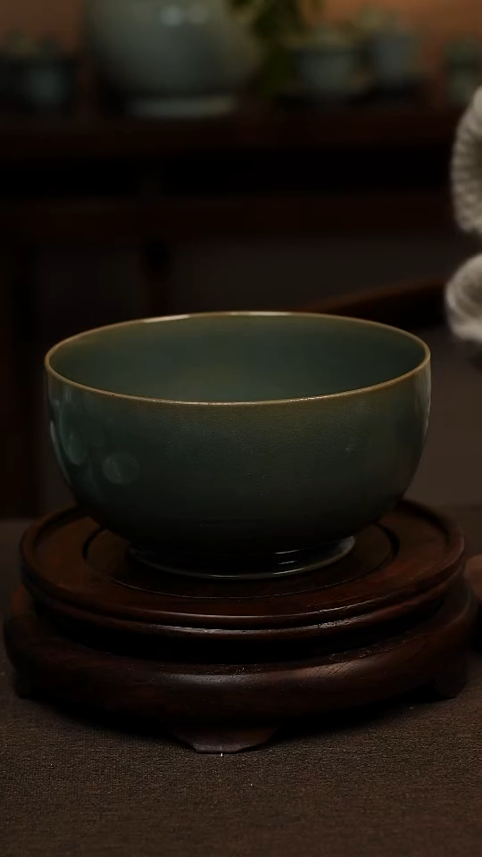 瓷片?****儿仿古天蓝釉全手工大罗汉碗一级 不带礼盒