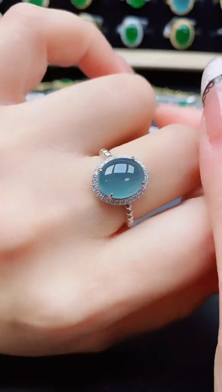 翡翠戒指银S925镶嵌50805