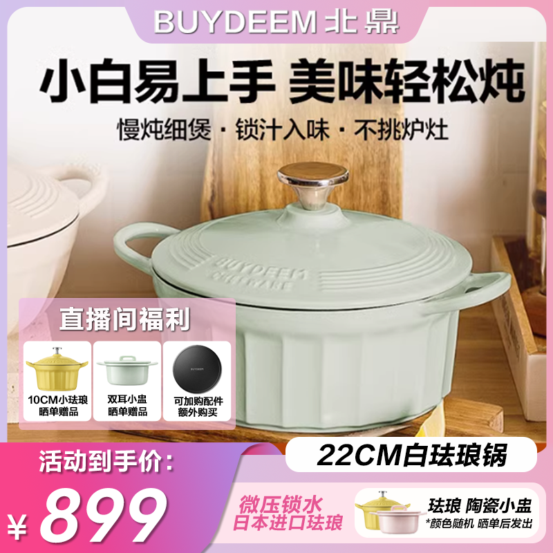  北鼎珐琅锅22CM口径铸铁焖炖锅家用焖焗锅海鲜锅煲汤搪瓷一体锅