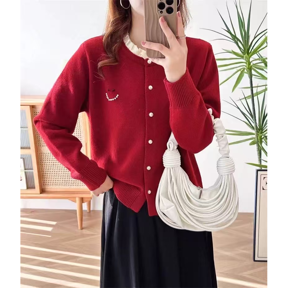 100%绵羊毛木耳边长袖通勤气质女式羊毛衫25DAK1853