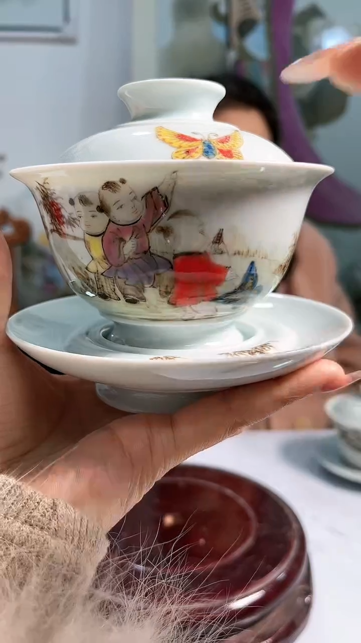 【闪购商品】官窑瓷画院019官窑瓷画院罗金枝童子三才盖碗