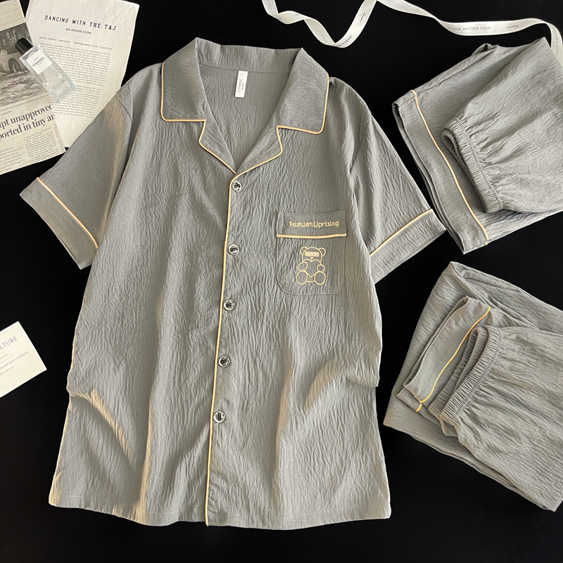 2025新款男士睡衣云朵棉短袖三件套夏季简约大方可外穿男款家居服